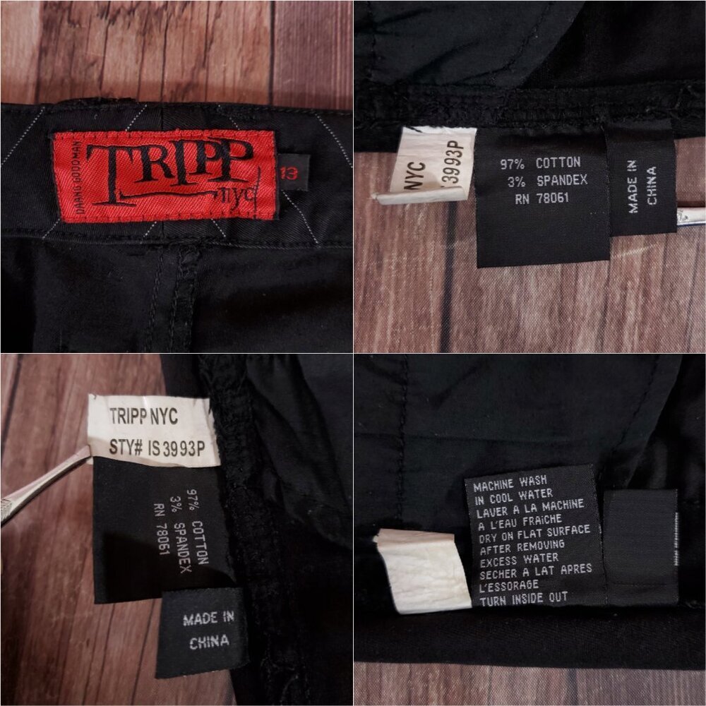 Vtg Tripp NYC Sz 13 Striper Black Tone Boot Cut Pants Pinstripe Goth Punk Y2K - Picture 14 of 15